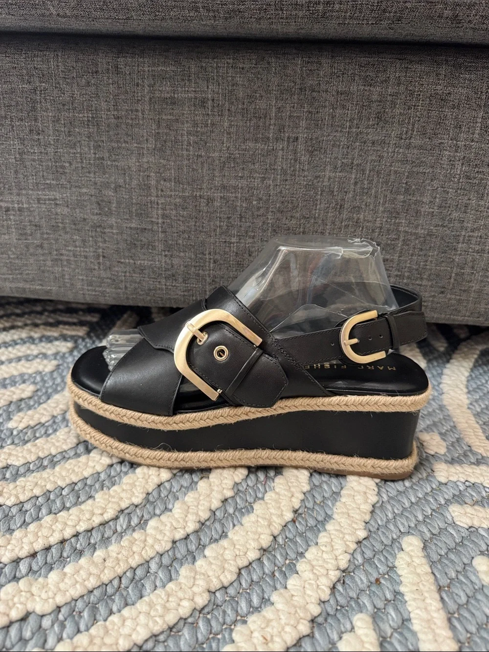 Marc Fisher LTD Black Leather Platform Espadrille Sandals Women's Size 8 NWT